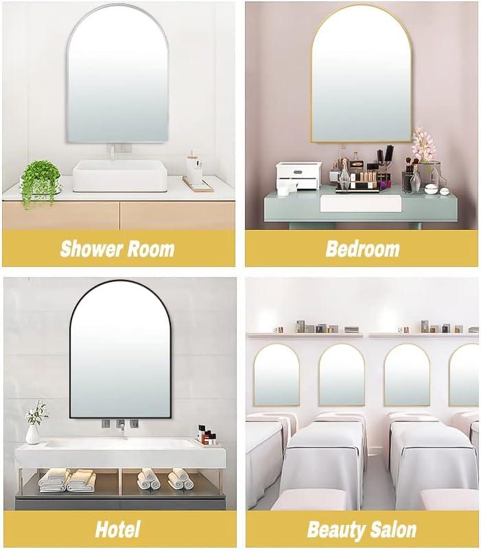 Luxhomez 36" x 24" Arch Wall Mirror for Vanity/ Bathroom, Metal Bathroom Mirror with Waterproof Aluminum Alloy Frame, Gold