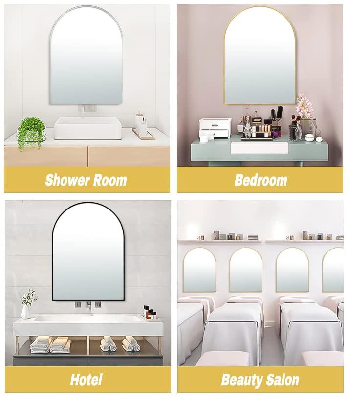 Luxhomez 36" x 24" Arch Wall Mirror for Vanity/ Bathroom, Metal Bathroom Mirror with Waterproof Aluminum Alloy Frame, Gold