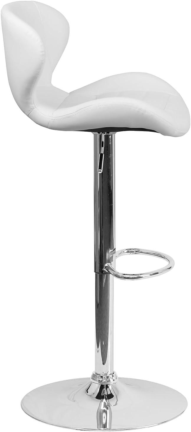 Flash Furniture Contemporary White Vinyl Adjustable Height Barstool with Curved Back and Chrome Base