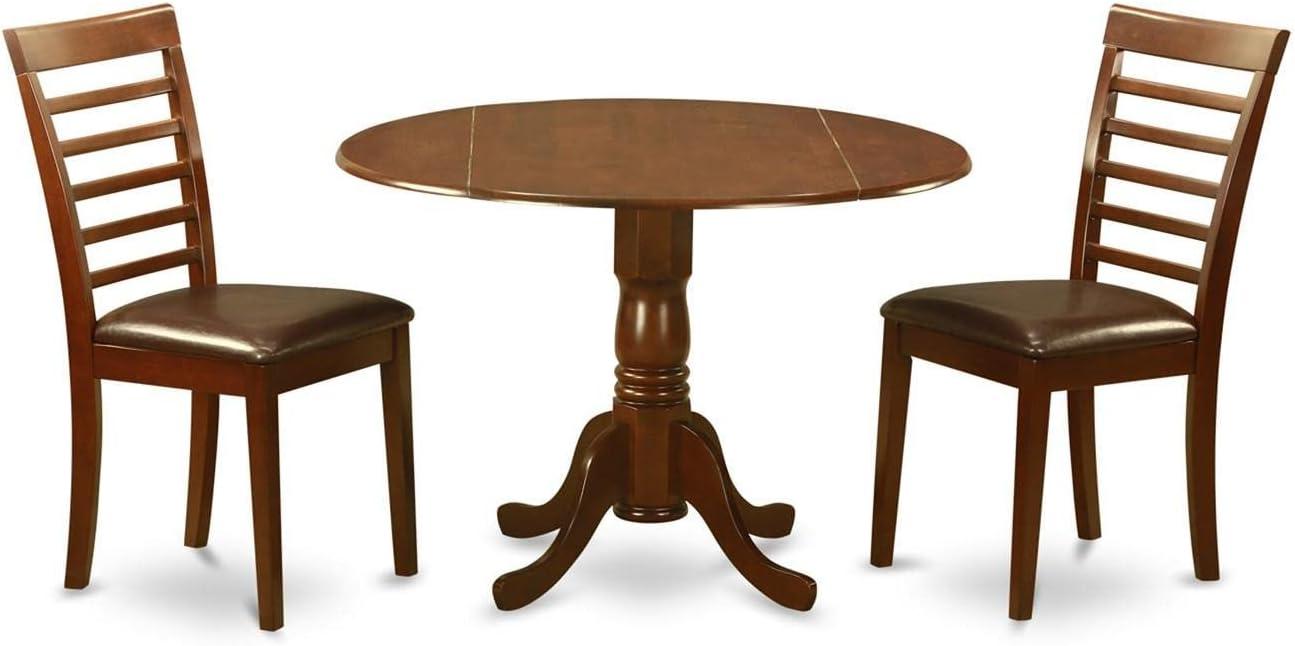 Mahogany Round Drop Leaf Dining Table with Faux Leather Chairs