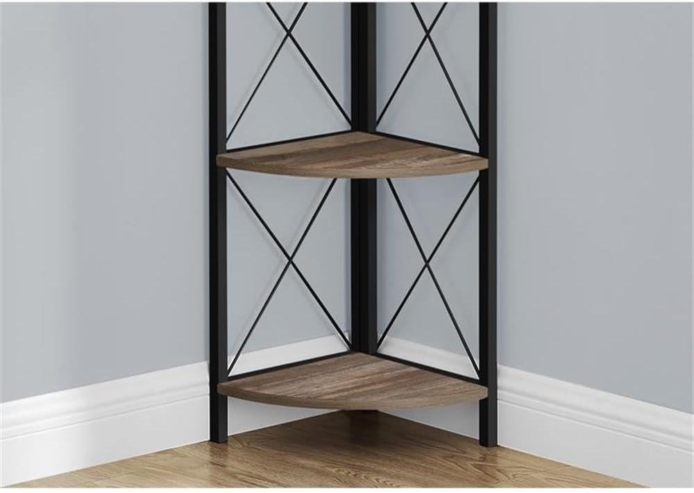 Monarch Specialties Bookshelf Bookcase Etagere Corner 4 Tier 60InchH Office Bedroom Metal Laminate Brown Black Contemporary Modern