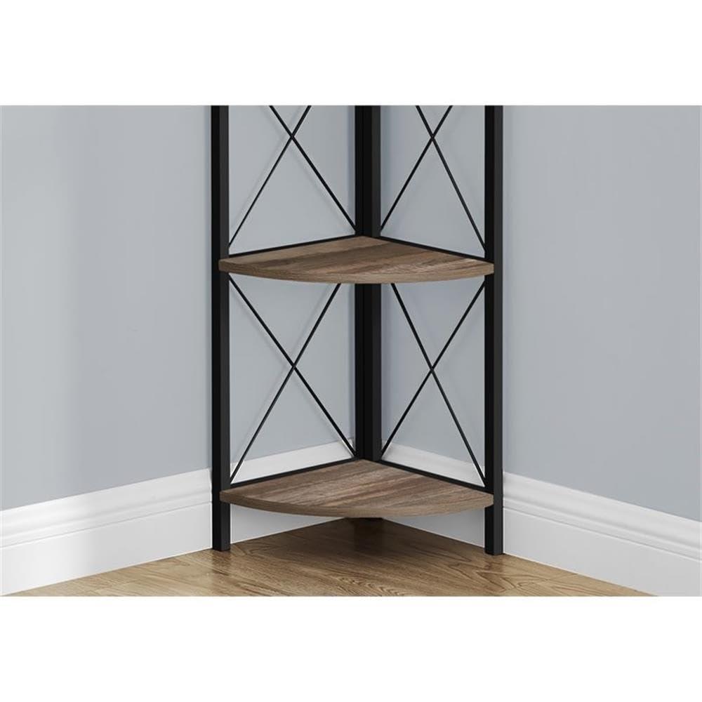 Monarch Specialties Bookshelf Bookcase Etagere Corner 4 Tier 60InchH Office Bedroom Metal Laminate Brown Black Contemporary Modern