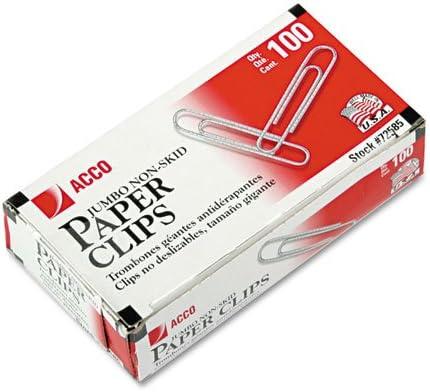 ACCO Paper Clips, #1, Nonskid, Silver, 100 Clips/Box, 10 Boxes/Pack