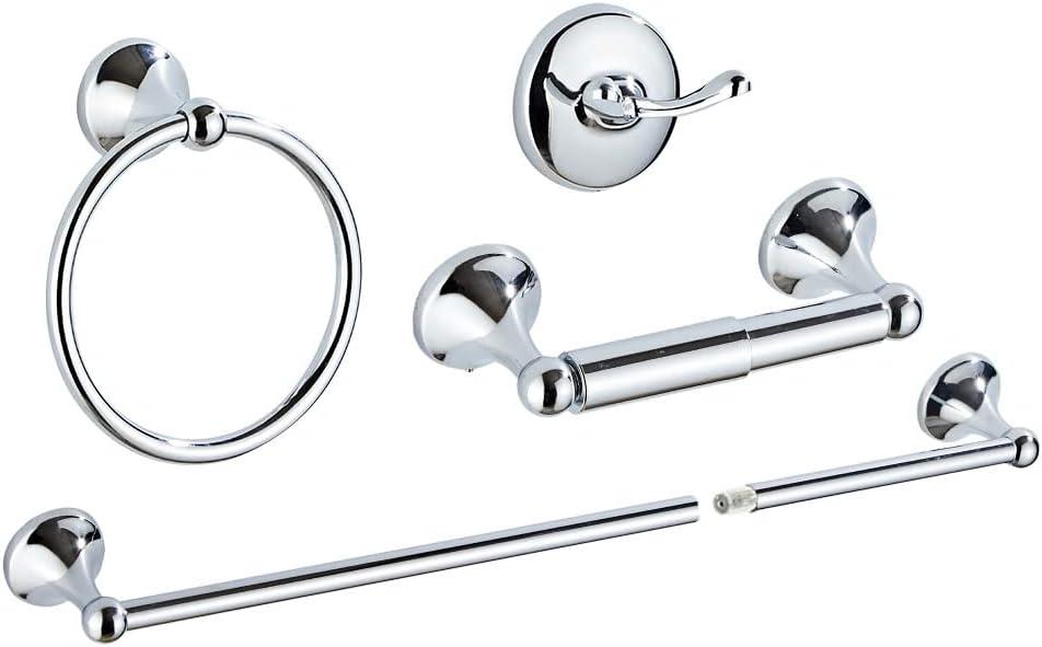 4 Piece Bathroom Accessory Set(Adjustable Towel Bar, Towel Ring, Toilet Paper Holder,Towel Hook), Wall Mounted Bathroom Hardware Accessories Set,Chrome