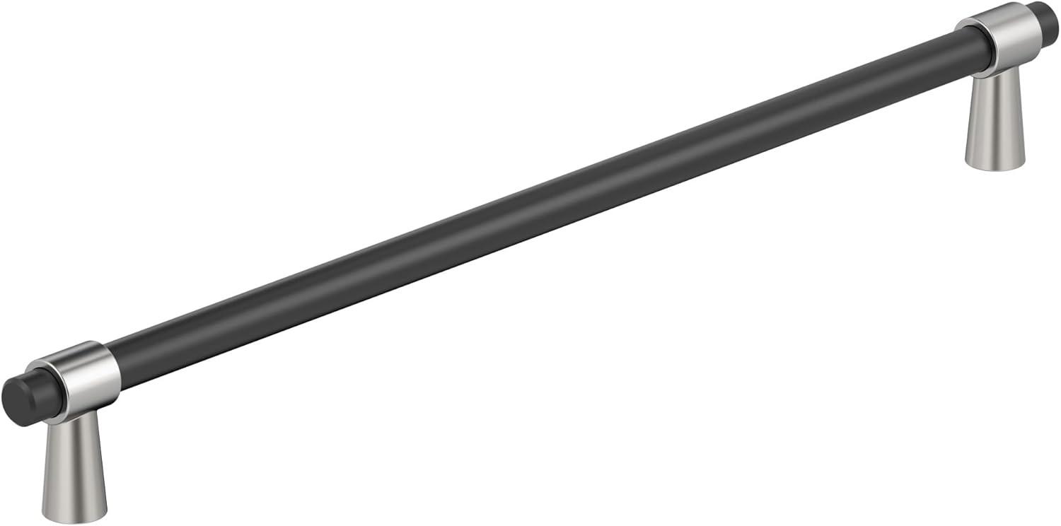 Amerock Mergence 12-5/8 inch (320mm) Center-to-Center Matte Black/Polished Chrome Cabinet Pull