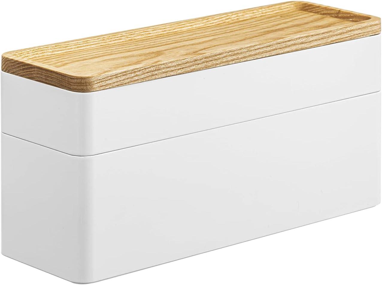 White and Natural Wood Stacking Jewelry Box with Adjustable Dividers