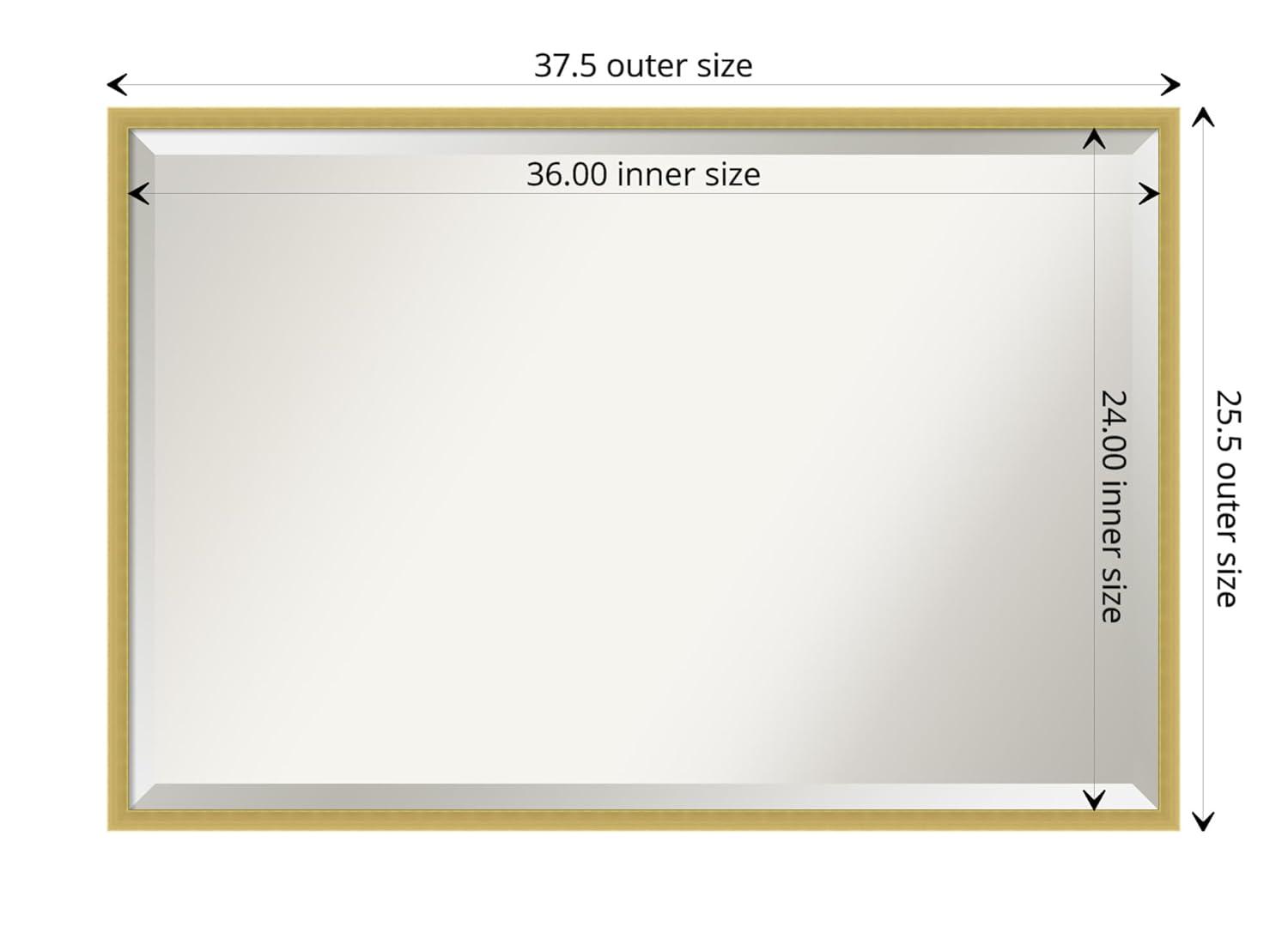 37" x 25" Polished Brass Framed Bathroom Vanity Wall Mirror Gold - Amanti Art: Modern Rectangular, Beveled, Wall-Mounted