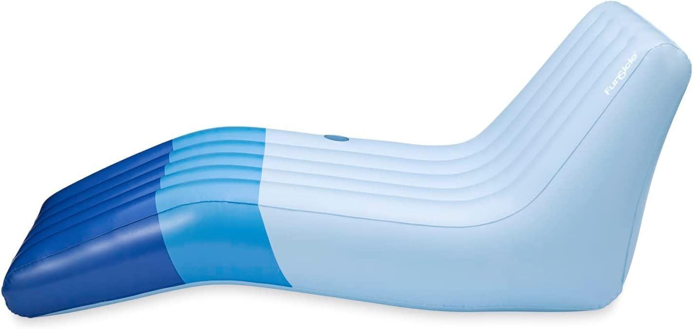 Blue and Light Blue Inflatable Floating Lounge with Cup Holder