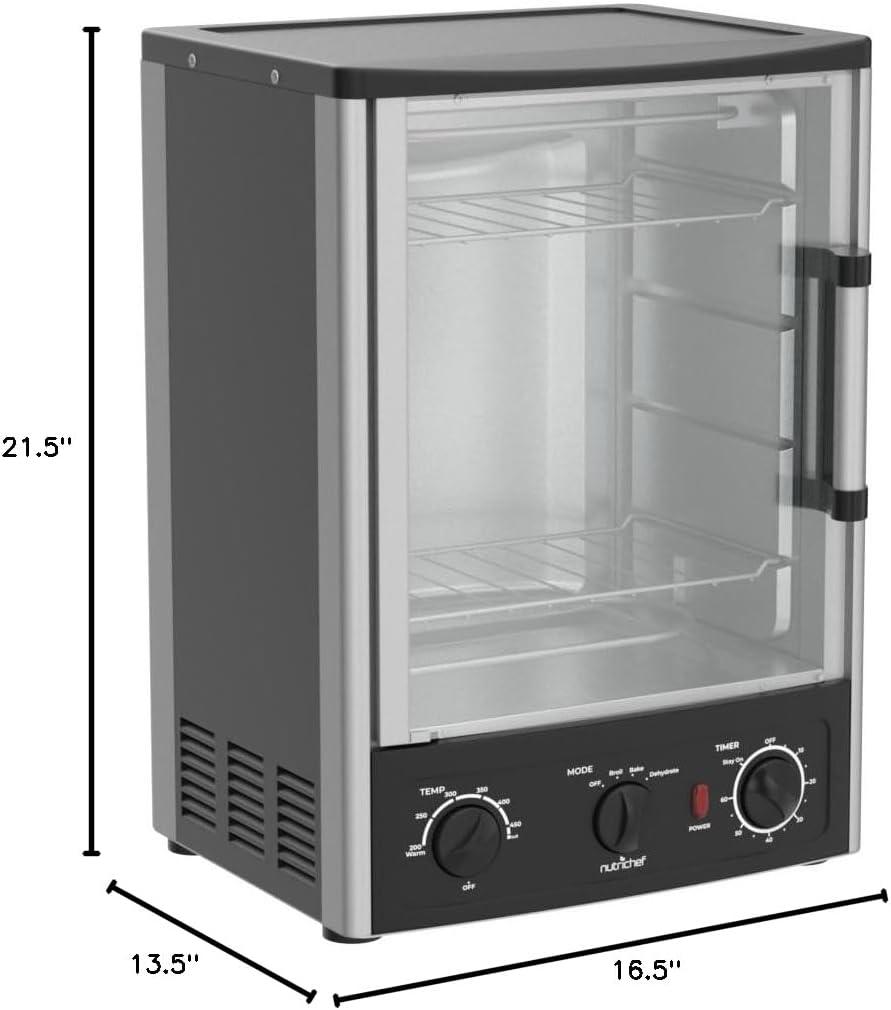 Nutrichef Vertical Countertop Oven with Rotisserie, Bake, Broil, & Kebab Rack Functions - Adjustable Settings - 2 Shelves