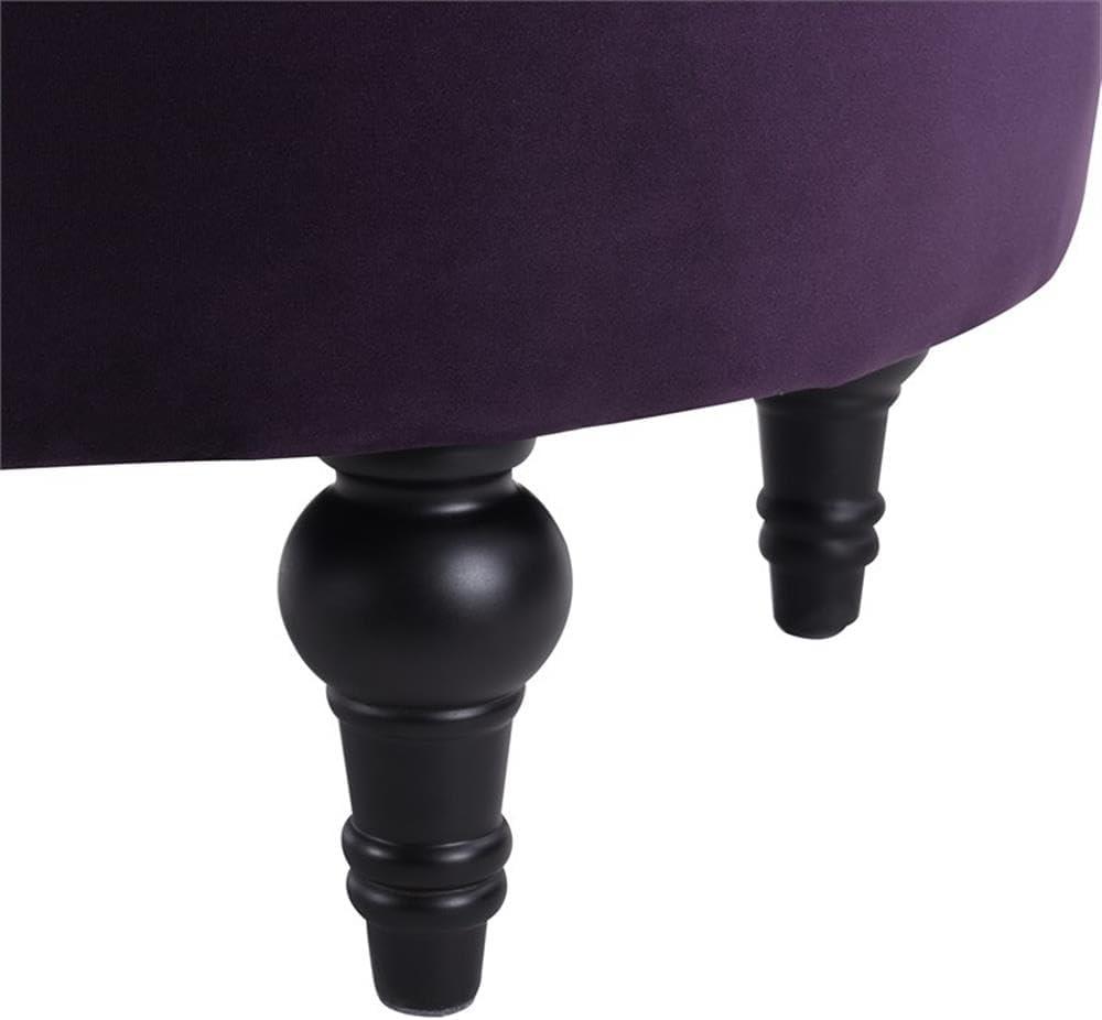 Dawn Tufted Round Ottoman Nailhead Accents Purple Velvet