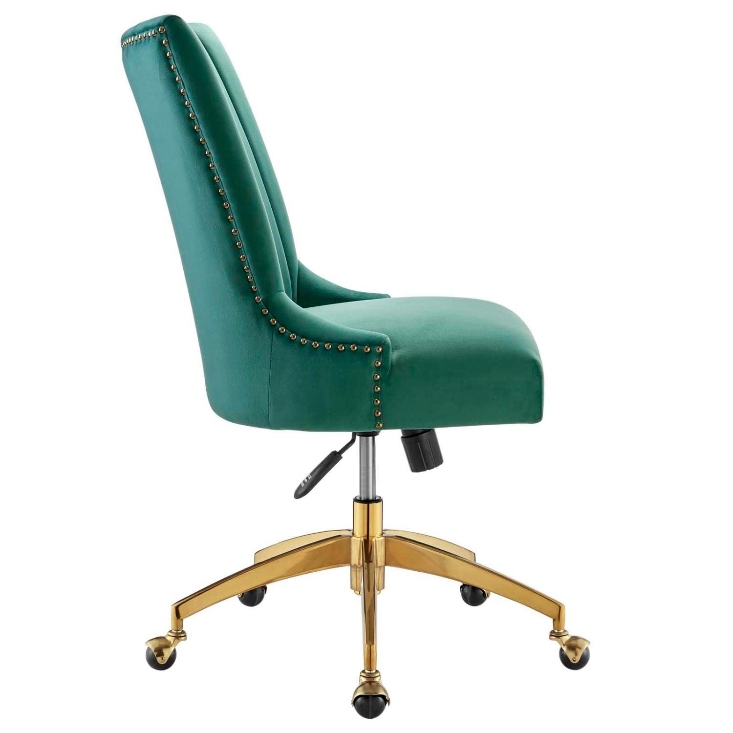 Empower Channel Tufted Performance Velvet Office Chair Gold Teal - Modway: Swivel Desk Chair with Casters, Adjustable Height