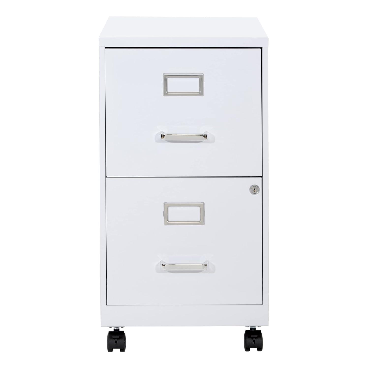 OSP Home Furnishings 2-Drawer Mobile Locking Metal File Cabinet, White