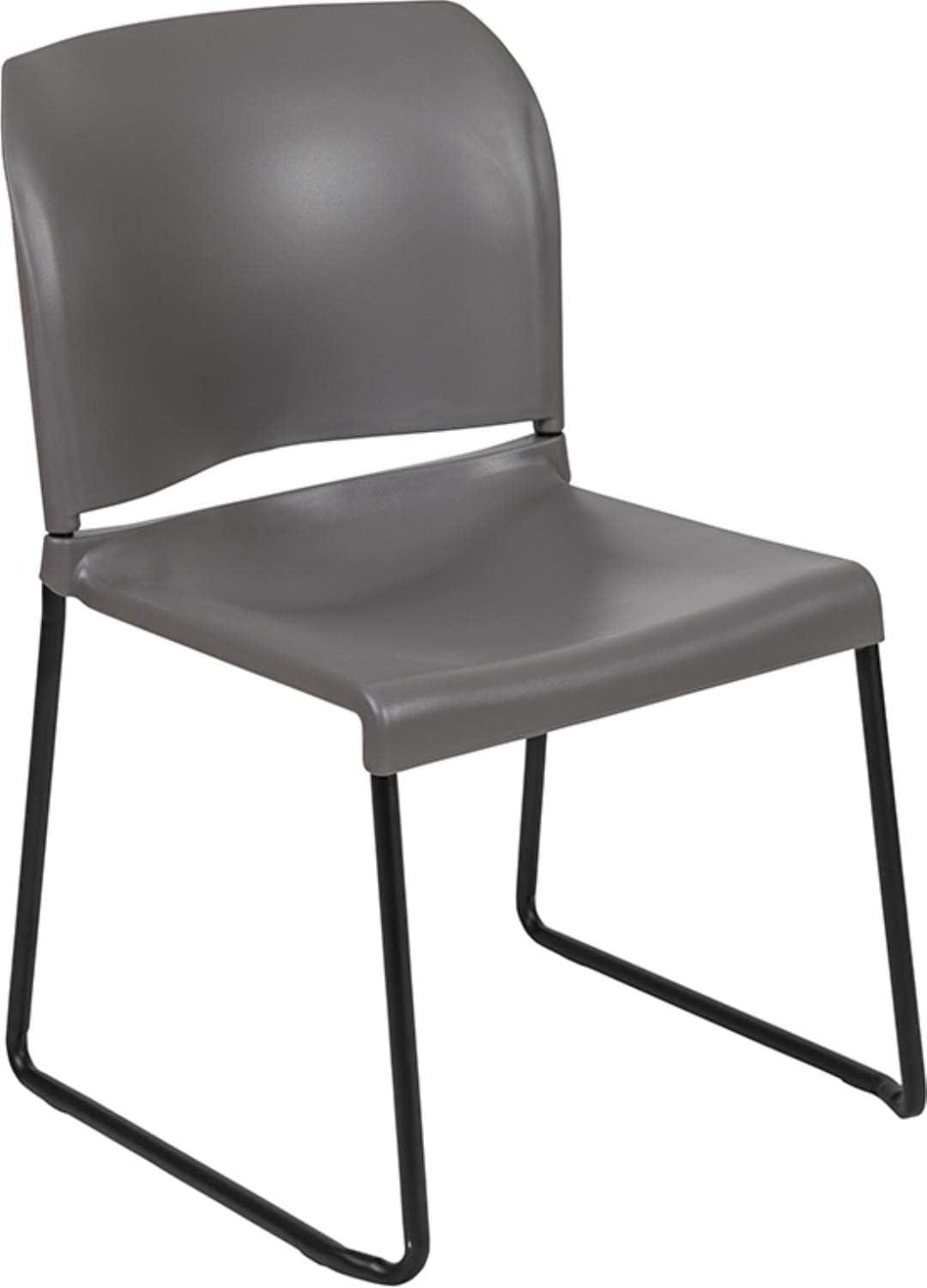 Gray Metal Armless Stacking Chair with Full Back