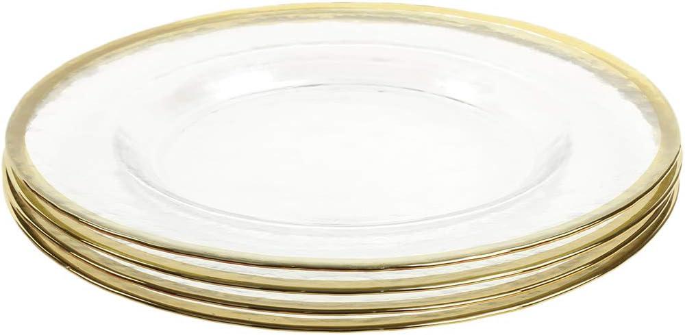 Clear Glass Charger Plates with Gold Rim, Set of 4