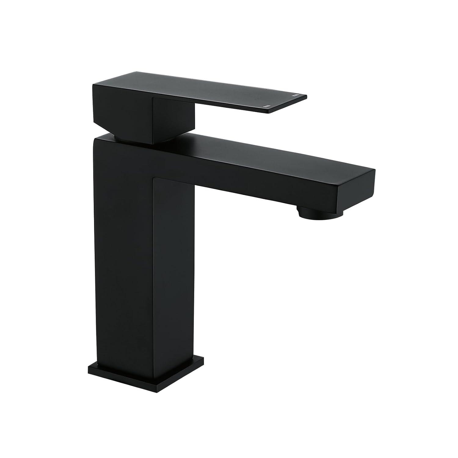 Matte Black Single Handle Bathroom Sink Faucet, Stainless Steel Bathroom Faucet with cUPC Certified Water Supply Hoses, Commercial Vanity Faucet Modern Single Hole RV Bathroom Faucets