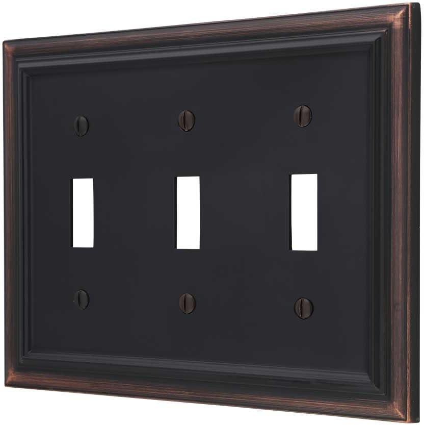 Aged Bronze Triple Toggle Cast Metal Wall Plate