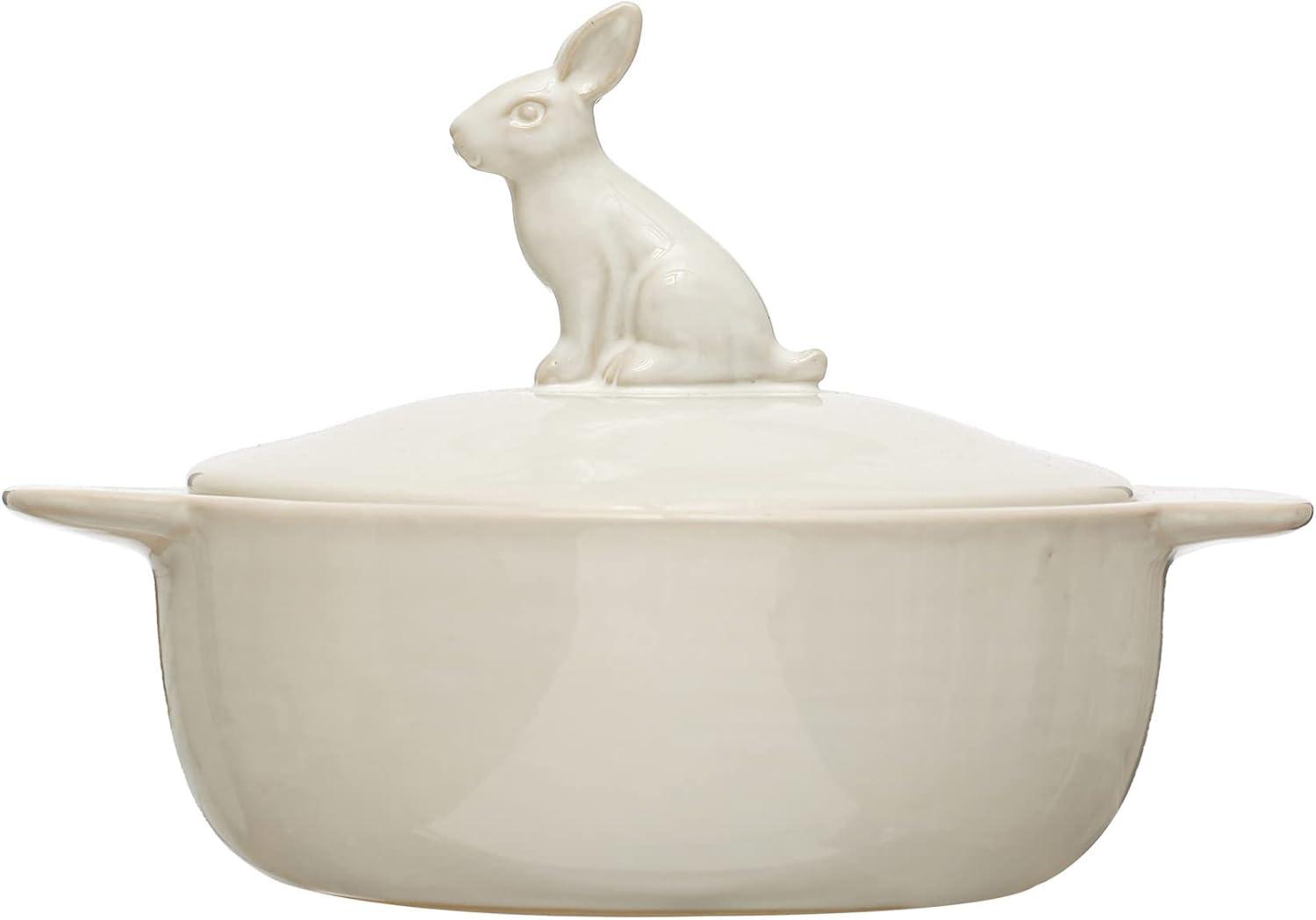 White Stoneware Bake Pan with Rabbit Lid