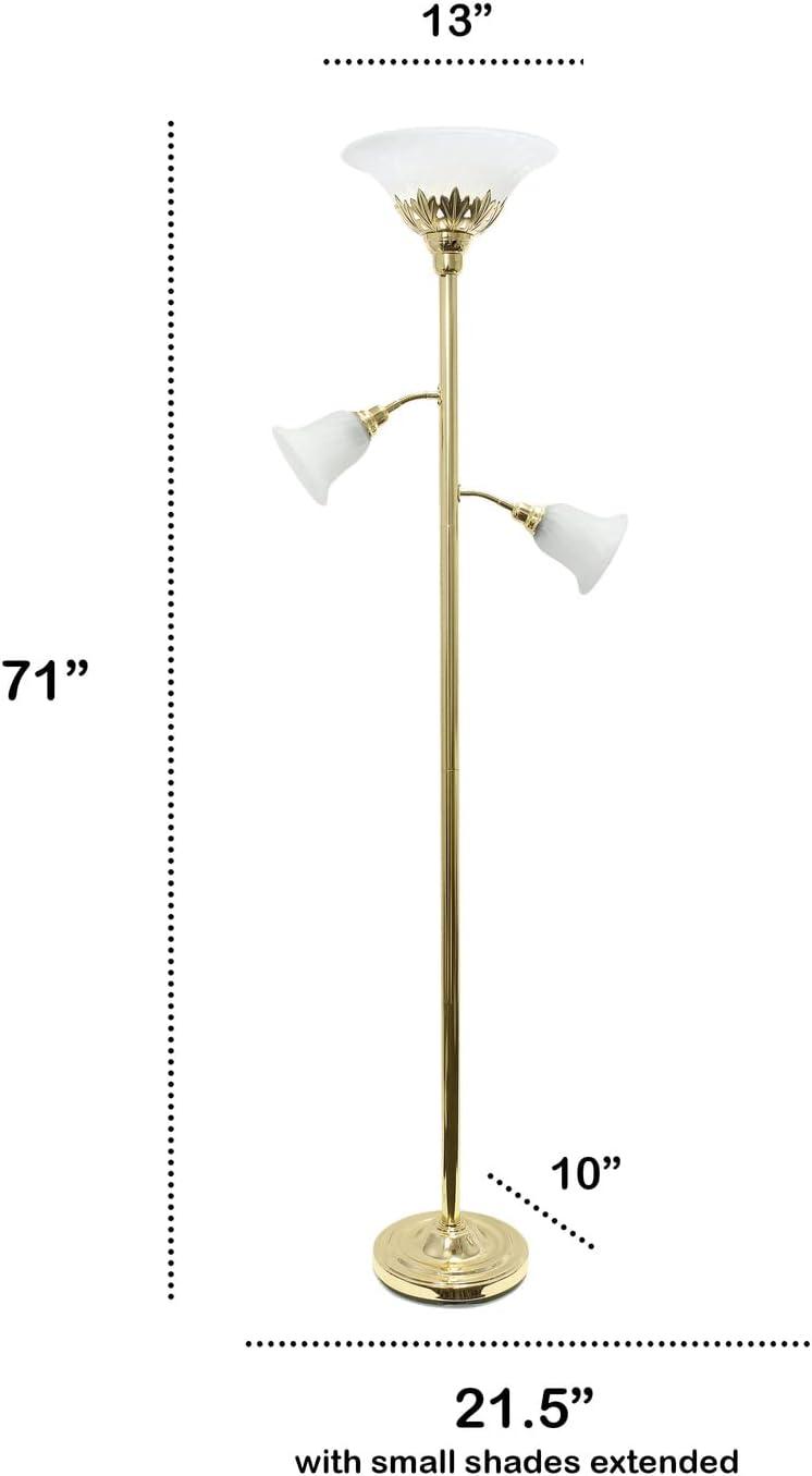 Torchiere Floor Lamp with 2 Reading Lights and Scalloped Glass Shades - Lalia Home