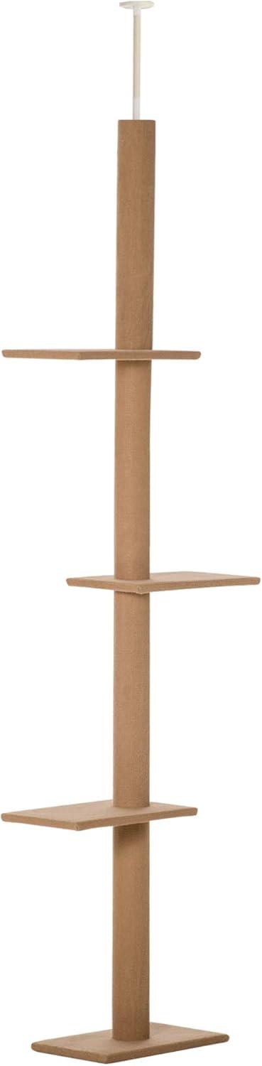 PawHut Floor-to-Ceiling Cat Tree Cat Climbing Tower with Sisal-Covered Scratching Posts Natural Cat Tree Activity Center for Kittens Cat Tower Furniture, Brown