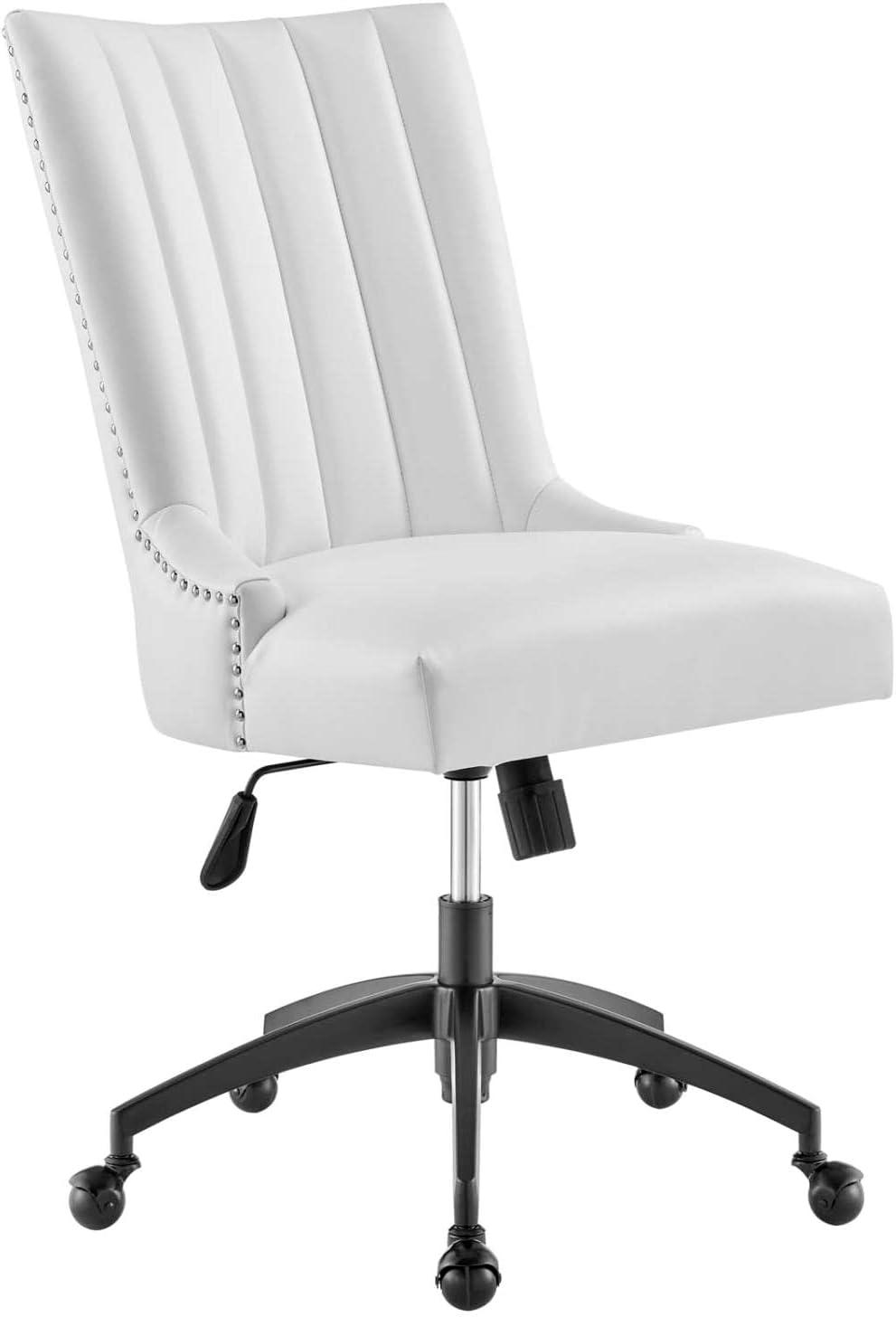 Modway Empower Vegan Leather Office Chair – Channel Tufted Ergonomic Desk Chair in Black and White with Chrome Base