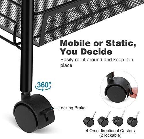 JANE EYRE 5-Tier Rolling Utility Storage Rack Cart on Wheels, Trolley Craft cart, Multi-Purpose Organizer Shelf, Black