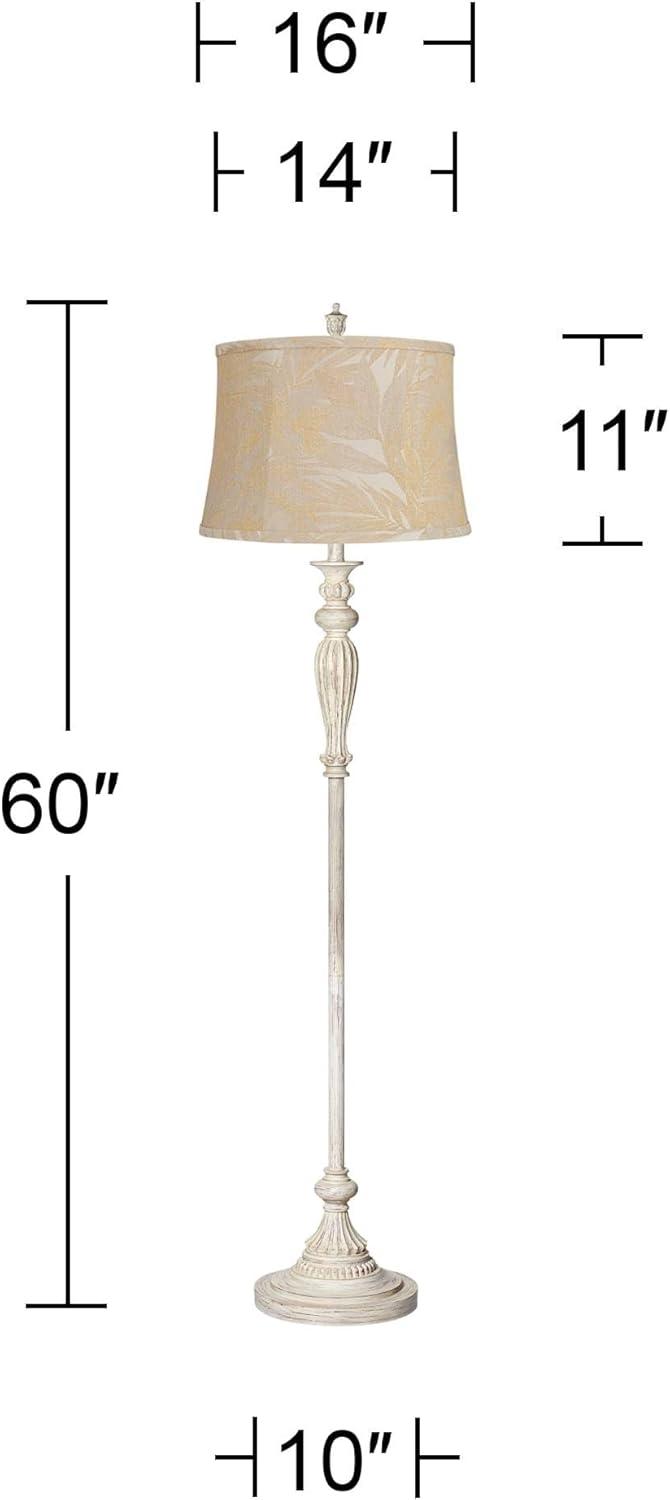 360 Lighting Vintage Chic Floor Lamp 60" Tall Antique White Washed Natural Burlap Fabric Drum Shade for Living Room Reading Bedroom Office