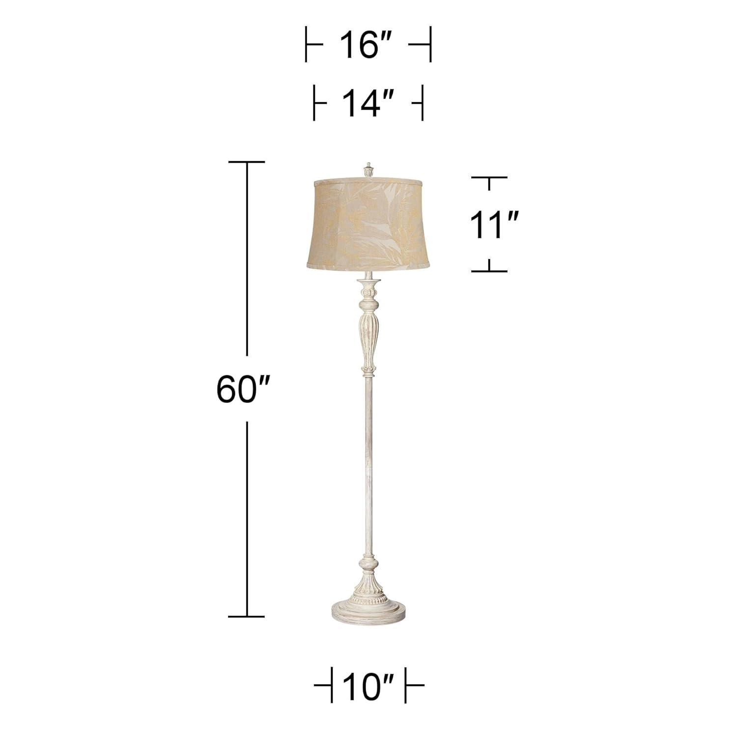 360 Lighting Vintage Chic Floor Lamp 60" Tall Antique White Washed Natural Burlap Fabric Drum Shade for Living Room Reading Bedroom Office