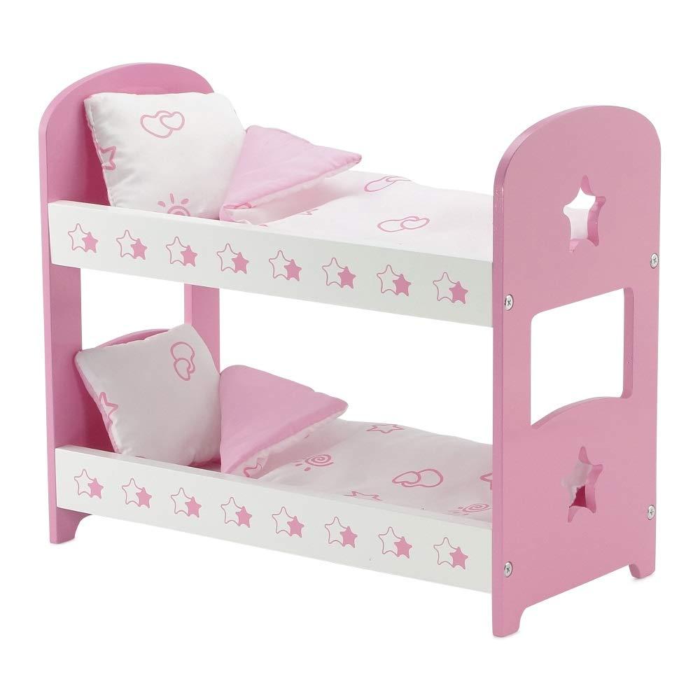 Emily Rose 14.5 Inch Doll Furniture Lovely Pink And W Hite Star Themed 14 inch Doll Bunk Bed, Includes Reversible Bedding