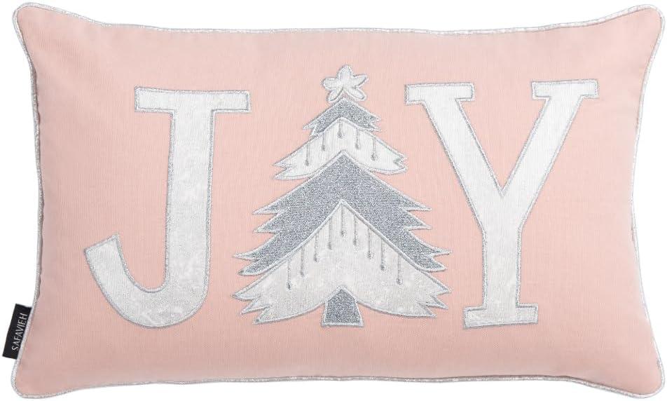 Joy Holiday Tree Pillow - Blush Pink - 12"X20" - Safavieh