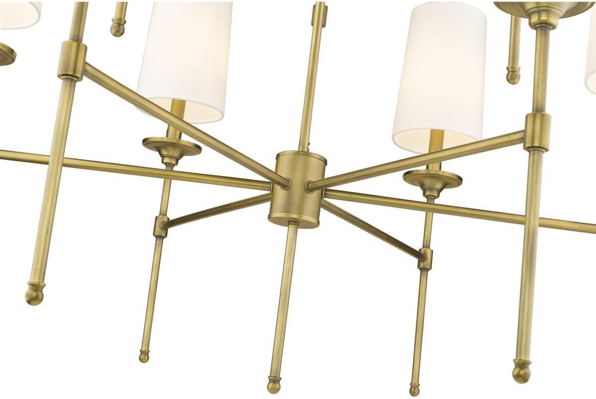 Emily Rubbed Brass 9-Light Chandelier with Off-White Shades