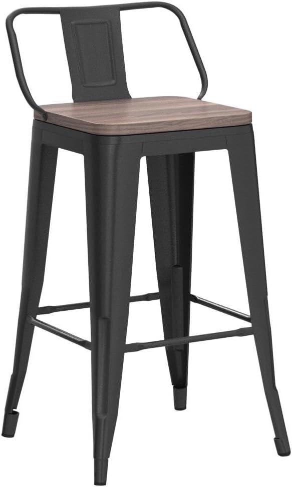 Changjie Furniture 30 Inch Bar Stools Set of 4 Industrial Metal Barstools Bar Height Bar Stool with Backs for Home Kitchen (30 inch, Black)