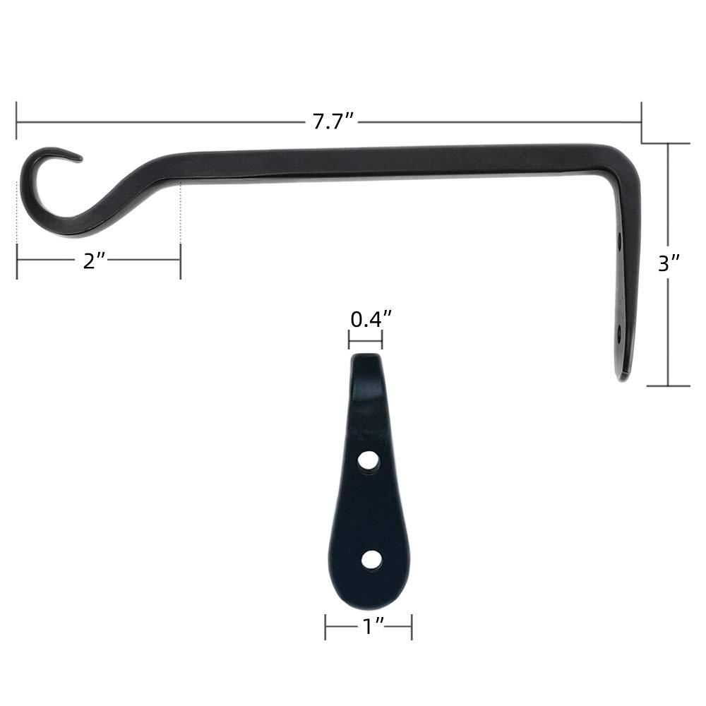 6-Pack 7" Plant Hanger Bracket - Forged Wrought Iron Powder-Coated Heavy Duty Wall Hook - Black Plant Hanging Hooks - Durable and Stable for Bird Feeders, Planters Indoor & Outdoor