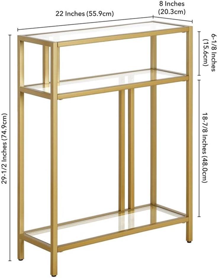 Evelyn&Zoe Cortland 22" Wide Rectangular Console Table with Glass Shelves, Brass