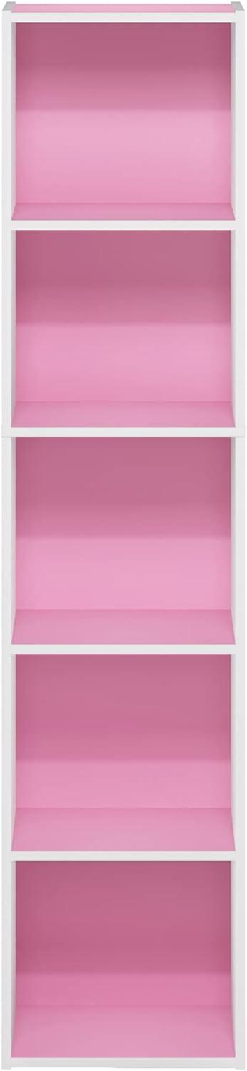 Furinno Pasir 5-Tier Open Shelf Bookcase, Pink/White