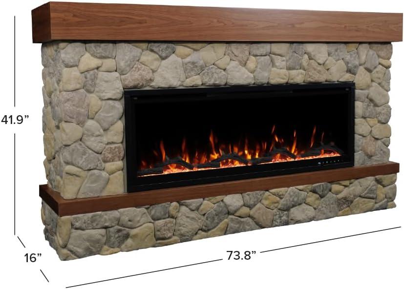 Country Living Belhaven 74 Inch Bookcase Mantel Package | 23 Inch Smart Electric Fireplace Insert Heater