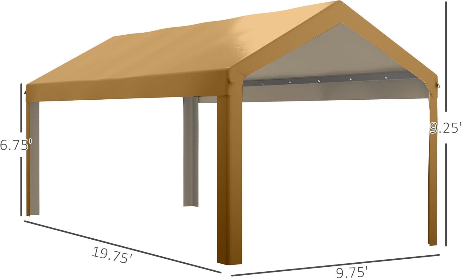 Outsunny 10' x 20' Carport Replacement Top Canopy Cover, UV and Water Resistant Portable Garage Shelter Cover with Ball Bungee Cords, Beige, Only Cover