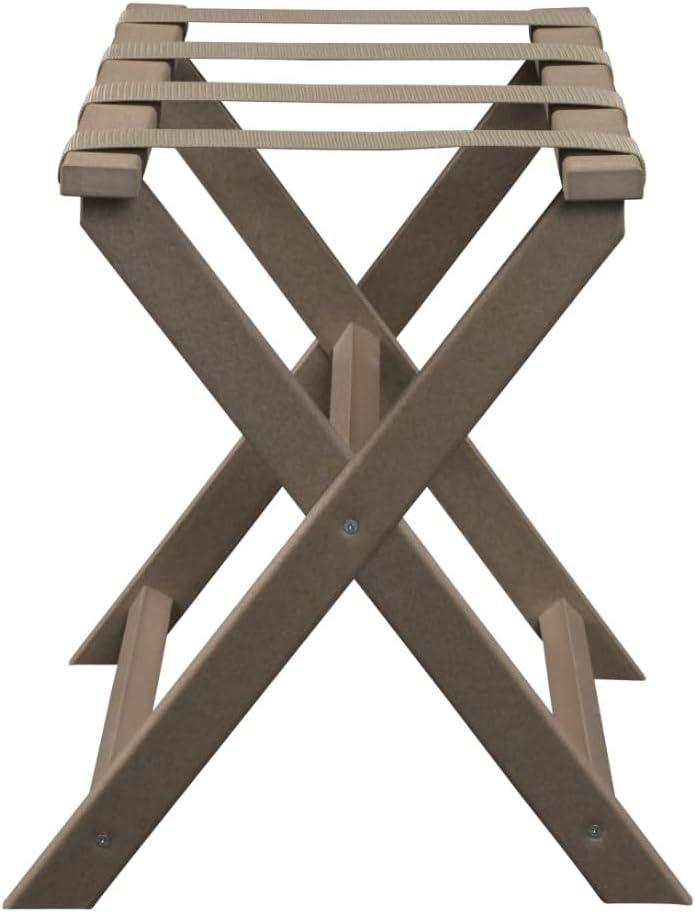 Taupe Folding Luggage Rack with Dark Tan Straps