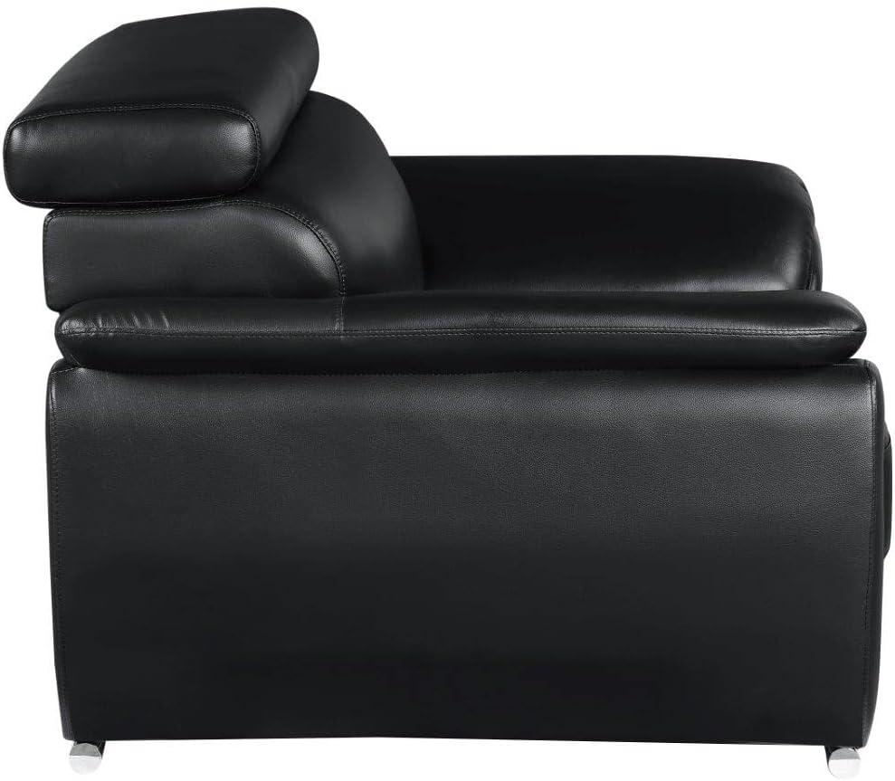 Black Leather Modern Accent Chair with Adjustable Headrests