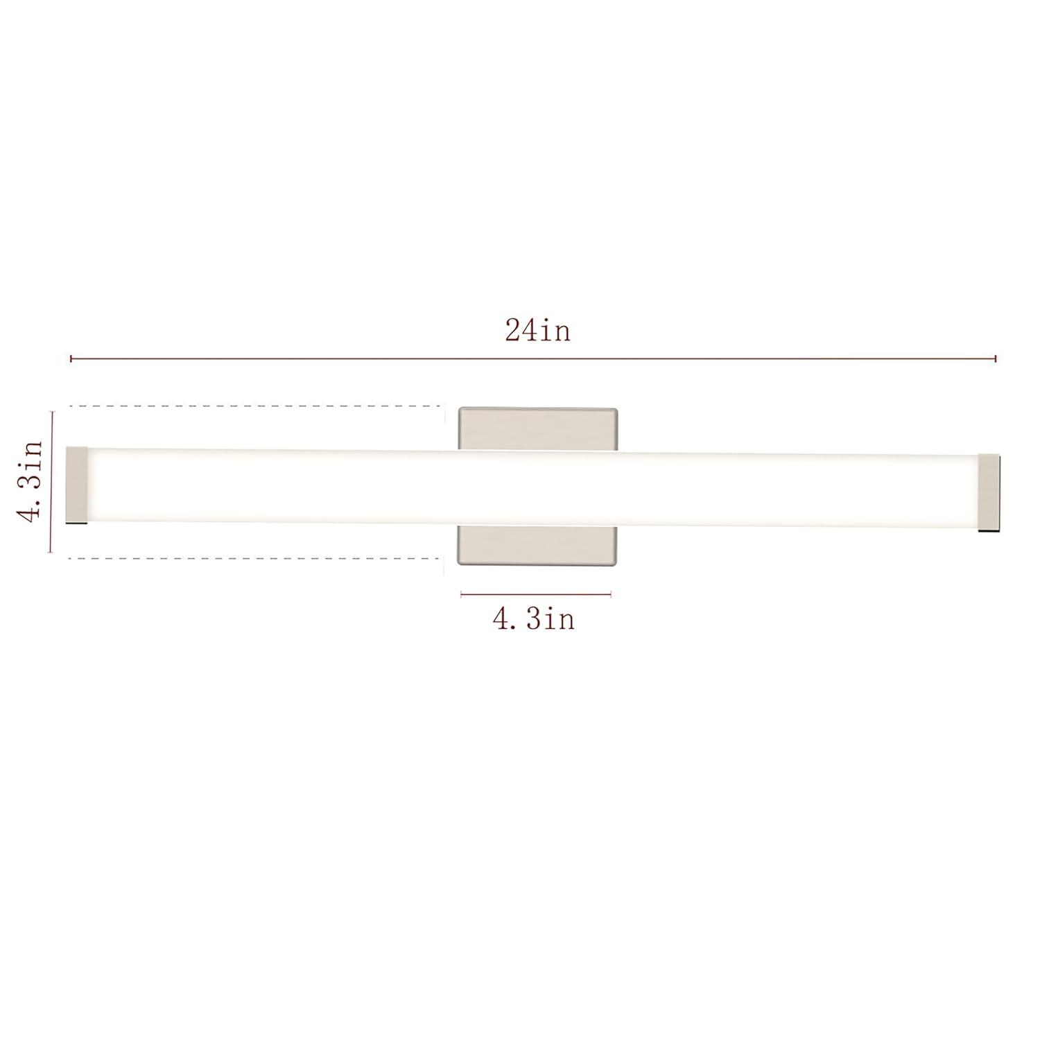Bathroom Vanity Light Brushed Nickel Square LED 24 inch 14W 4000K Natural White Light Wall Bar Lighting Fixtures Over Mirror