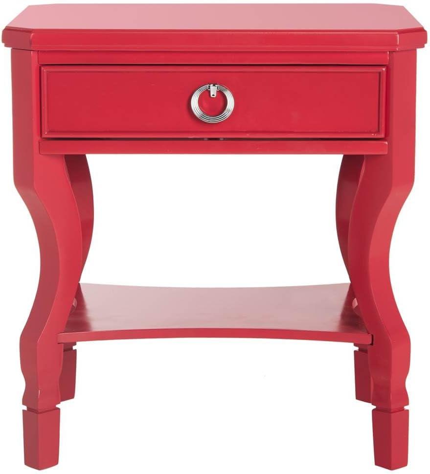 SAFAVIEH Alaia Modern Glam One Drawer Night Stand, Red