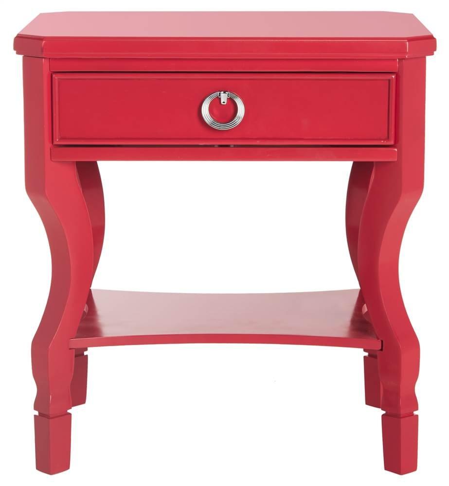 SAFAVIEH Alaia Modern Glam One Drawer Night Stand, Red