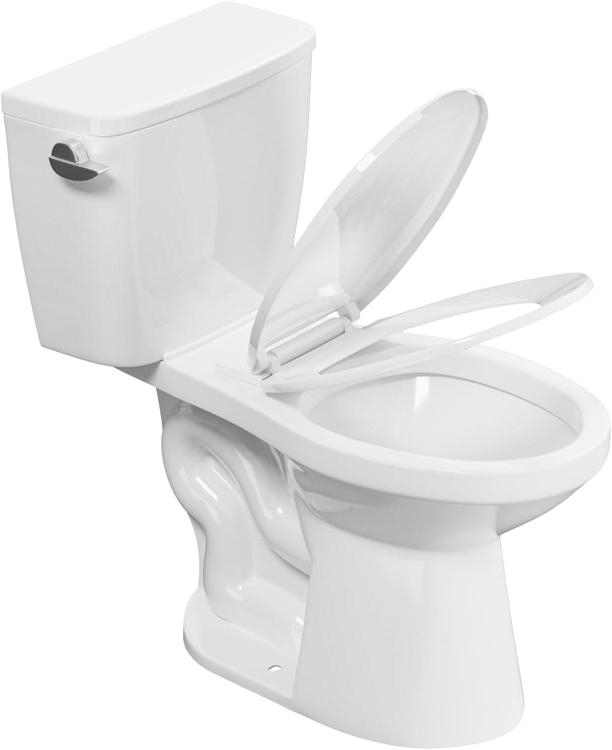 SUPERFLO 1.28 Gallons GPF Elongated Chair Height Floor Mounted Close Coupled Toilets (Seat Included)