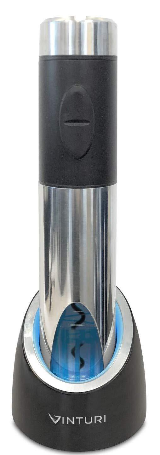 Electric Rechargeable Silver Wine Opener with Charging Base and Foil Cutter