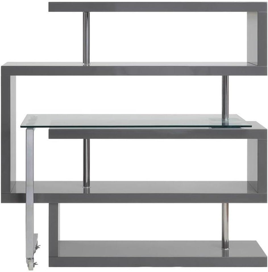 Buck II Writing Desk with Shelf in Clear Glass, Chrome & Gray High Gloss Finish