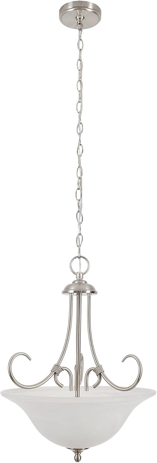 Design House Willowdale Pendant Light Fixture - Traditional Alabaster Glass Bowl Shade for Kitchens, Foyers, Dining Rooms - Adjustable Height Pendant Light Fixture - Satin Nickel, 589747