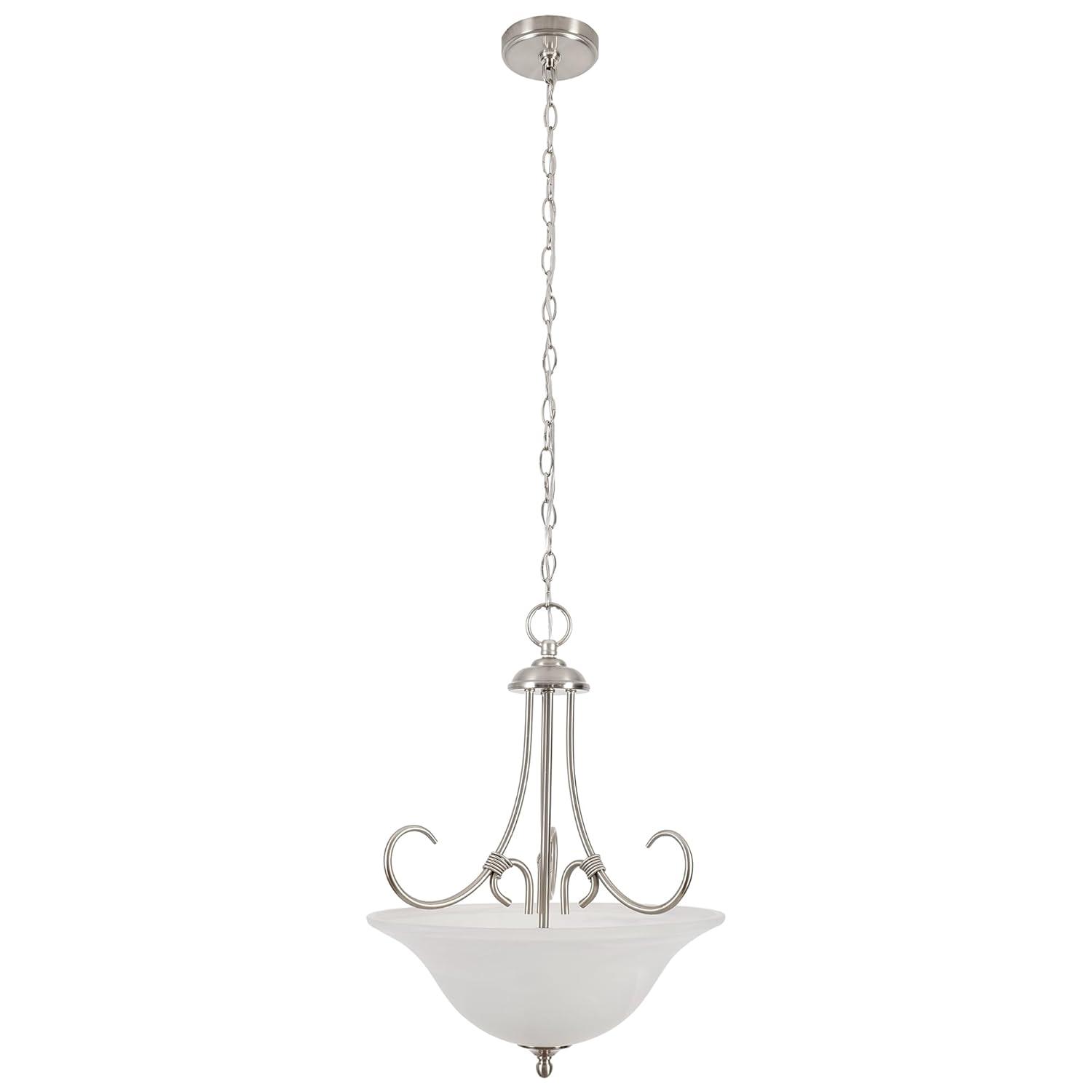 Design House Willowdale Pendant Light Fixture - Traditional Alabaster Glass Bowl Shade for Kitchens, Foyers, Dining Rooms - Adjustable Height Pendant Light Fixture - Satin Nickel, 589747