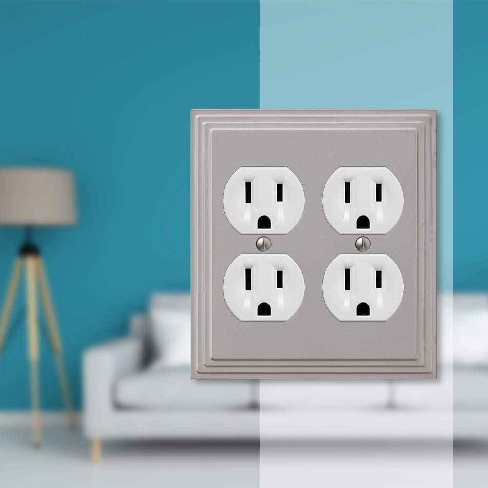 Satin Nickel 2-Gang Metal Duplex Outlet Wall Plate