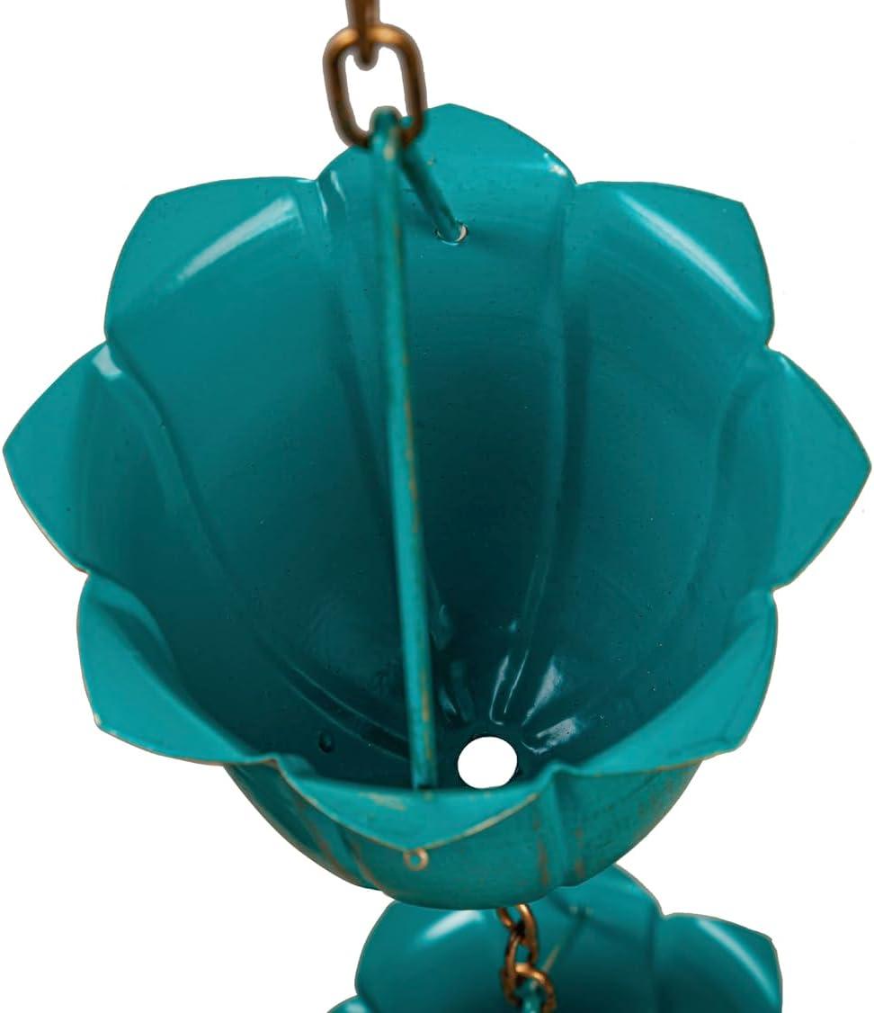 72" Blue Flower Cup Metal Rain Chain