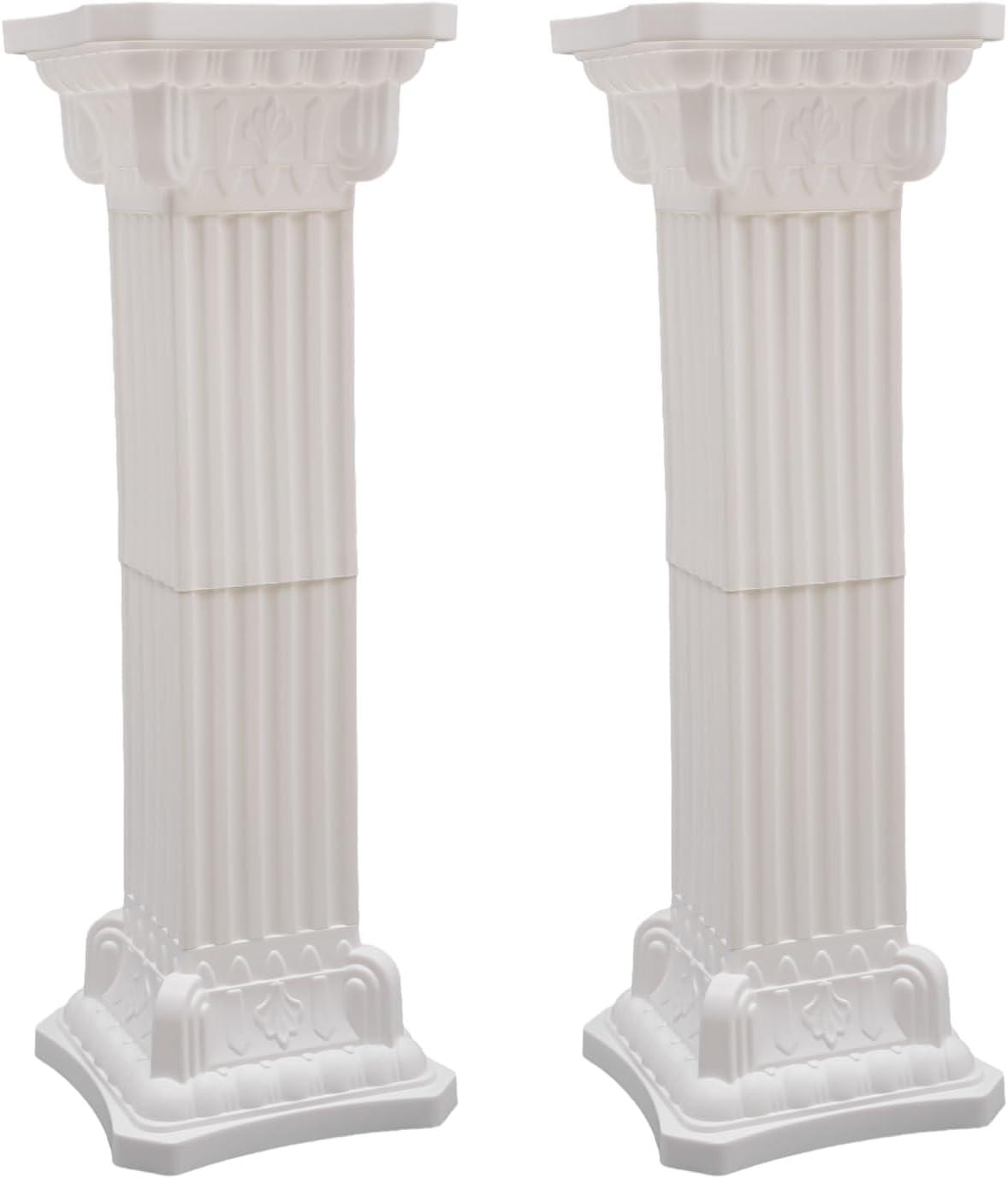 2Pcs European Style Roman Columns Wedding Column Stand Roman Pillar Plastic Greek Column Statue Plant Stand Wedding Event Party Decorative Column Pedestal Flower Pot Holder Decor (10.63x34.65 Inch)