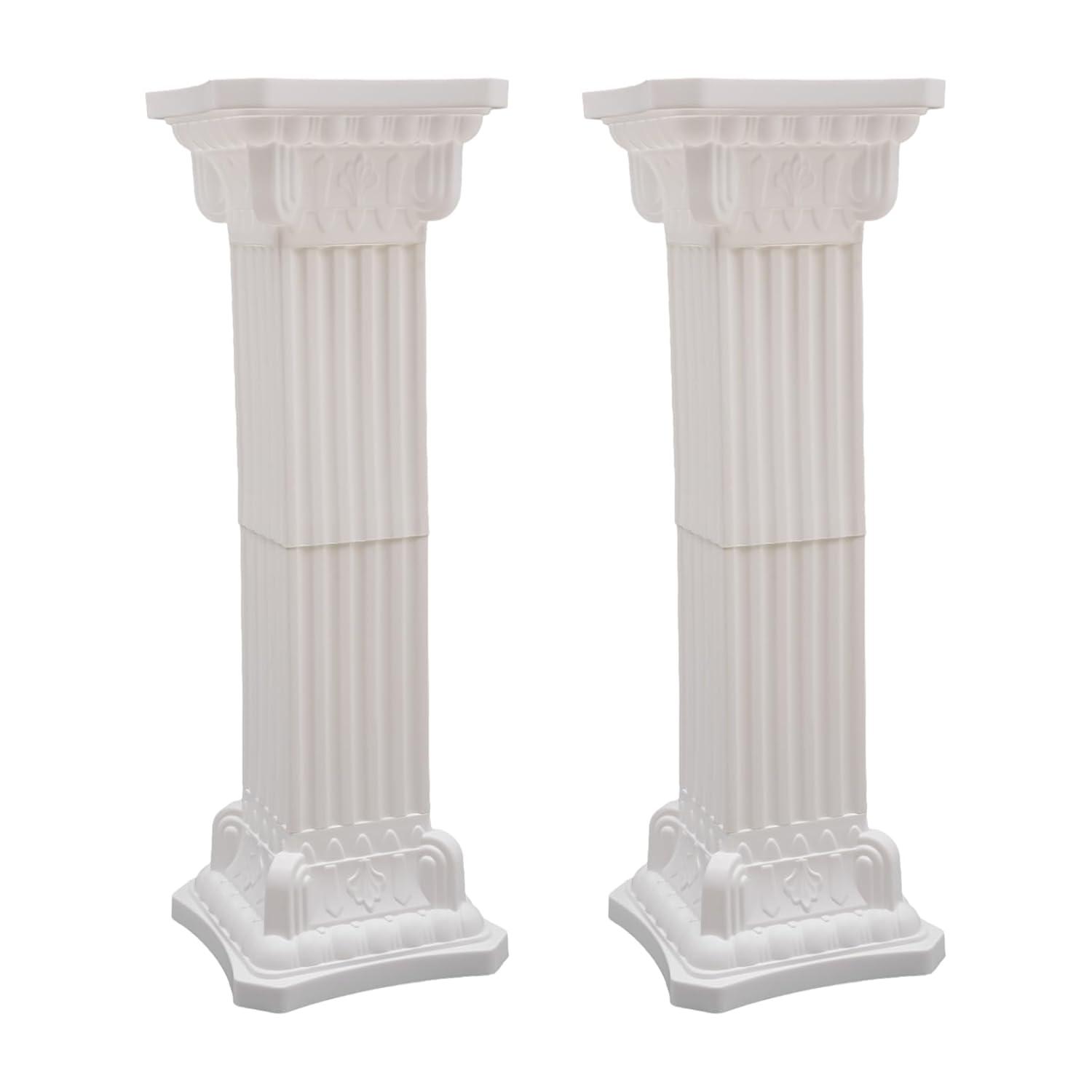 2Pcs European Style Roman Columns Wedding Column Stand Roman Pillar Plastic Greek Column Statue Plant Stand Wedding Event Party Decorative Column Pedestal Flower Pot Holder Decor (10.63x34.65 Inch)